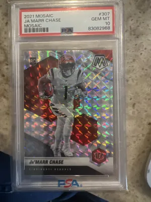 2021 mosaic ja’marr chase mosaic rc #307 PSA 10 front