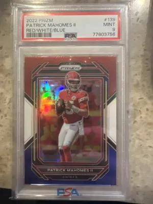 2022 Prizm Patrick Mahomes Red/White/Blue #139 PSA 9 front