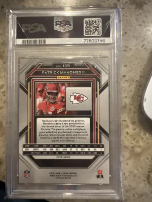 2022 Prizm Patrick Mahomes Red/White/Blue #139 PSA 9 back