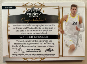 2022-23 Leaf Trinity Basketball Walker Kessler Rookie Patch Auto /40 RPA 3 Color back