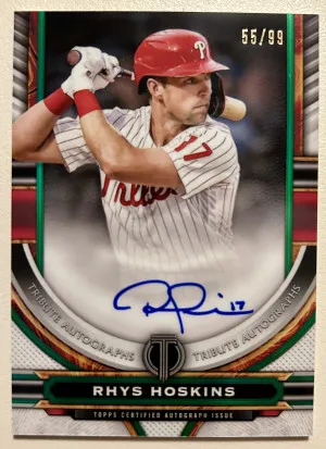 2023 Topps Tribute Rhys Hoskins Green Auto /99 Philadelphia Phillies TA-RHO front