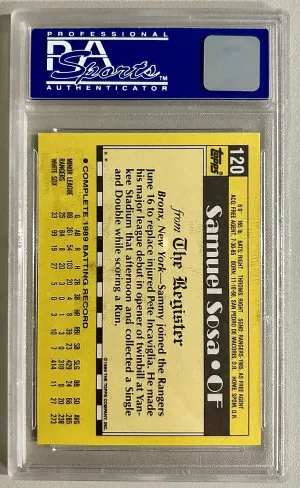 1989 Topps Major League Debut Sammy Sosa Rookie RC PSA 9 Texas Rangers back