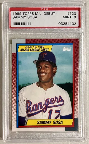 1989 Topps Major League Debut Sammy Sosa Rookie RC PSA 9 Texas Rangers front