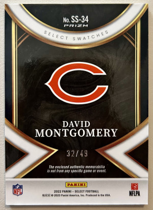 2022 Panini Select Swatches Copper Prizm /49 David Montgomery SS34 Chicago Bears back