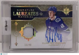 2018-19 Ultimate Collection Elias Pettersson Signature Laureates Material RPA front