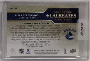 2018-19 Ultimate Collection Elias Pettersson Signature Laureates Material RPA back