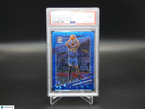 Andrew Wiggins #113 Fast Break Blue Prizm /50 2021 Optic Warriors Graded PSA 9 front