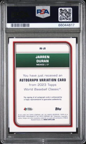 2023 Topps WBC JARREN DURAN PSA 10 Auto Cracked Ice #88/99 Mexico SP back
