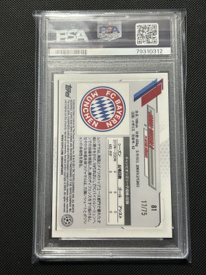 Jamal Musiala 2020-21 Topps UCL Japan Blue Refractor Rookie RC /75 PSA 10 Bayern back