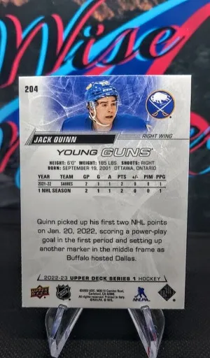 Jack Quinn 2022-23 Upper Deck Young Guns #204 back