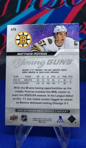 Matthew Poitras 2023-24 Upper Deck Young Guns #478 back