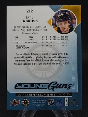 Jake DeBrusk 2017-18 Upper Deck Young Guns #212 back