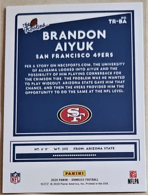 Brandon Aiyuk 2020 Donruss RC #TR-BA back