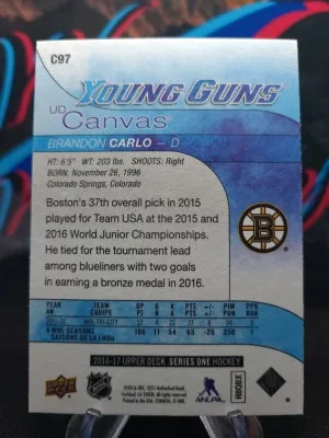 Brandon Carlo 2016-17 Upper Deck Young Guns Canvas #97 back