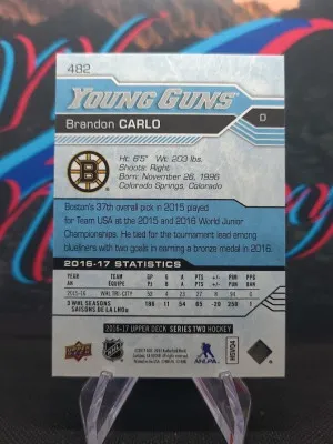 Brandon Carlo 2016-17 Upper Deck Young Guns #482 back