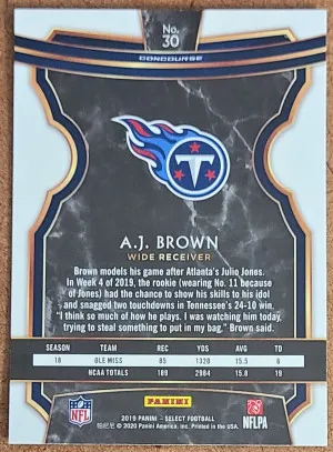AJ Brown 2019 Panini Select Concourse RC #30 back
