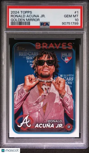 2024 Topps Ronald Acuna JR. #1 Golden Mirror Pop 1 PSA 10 front