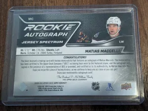 Matias Maccelli rookie jersey spectrum 2022-23 spx hockey /65 back