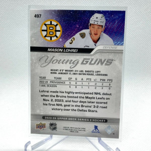 2023-24 Upper Deck Series 2 Mason Lohrei Young Guns #497 RC Bruins Rookie back