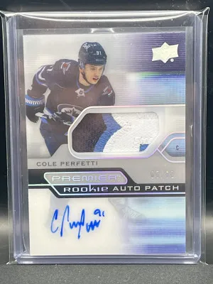 2021 Upper Deck Premier Cole Perfetti Rookie 3-color Patch Auto /99 front