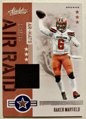 2019 Baker Mayfield Panini Absolute Air Raid Jersey /199 Browns SP #AR-1 front