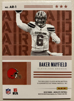 2019 Baker Mayfield Panini Absolute Air Raid Jersey /199 Browns SP #AR-1 back