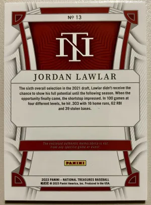 Jordan Lawler Patch 2023 Panini National Treasures /49 Arizona Diamondbacks back