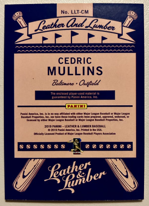 2019 Panini Leather & Lumber Triple Relics Cedric Mullins #LLT-CM Rookie RC back
