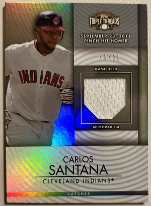 2012 Topps Triple Threads Carlos Santana Patch TTUR-79 /36 Cleveland Guardians front