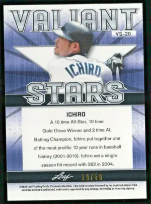 Ichiro Suzuki 2020 Leaf Best of Sports Valiant Stars Orange /50 Mariners back