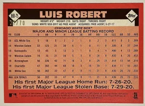 2021 Topps Luis Robert 35th Anniversary Platinum /70 86B-75 Chicago White Sox back
