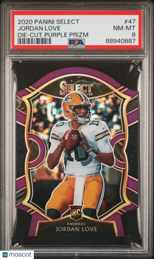 2020 Panini Select Jordan Love #47 PSA 8 NM-MINT Purple Prizm Die-Cut Rookie front