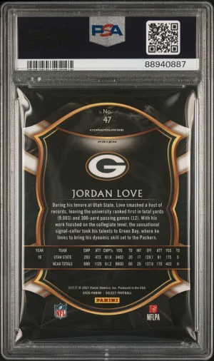 2020 Panini Select Jordan Love #47 PSA 8 NM-MINT Purple Prizm Die-Cut Rookie back