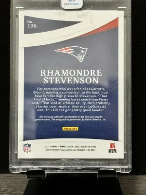 2021 Panini Immaculate Collection Rhamondre Stevenson #136 Insert back