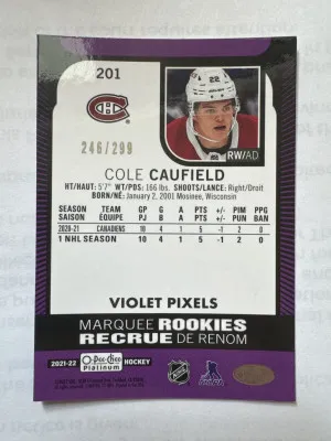 Cole Caufield Violet Pixels Rookie /299 OPC Platinum back