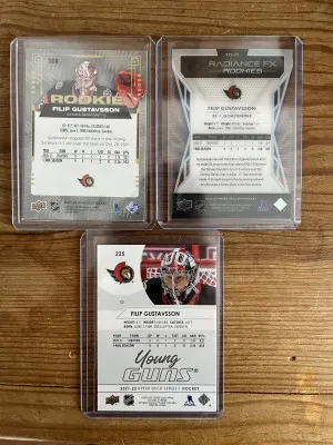 Filip Gustavsson Rookie Lot (21-22 Stature 5/35, 21-22 raw Young Gun, 21-22 SPX Radiance FX) back