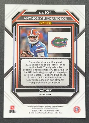 2023 Panini Prizm Draft Picks Anthony Richardson Gold Ice back