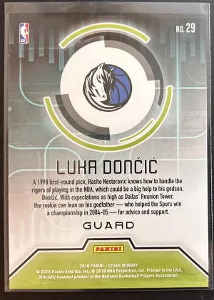 2018 Luka Doncic Panini Cyber Monday RC SP 108/199 back