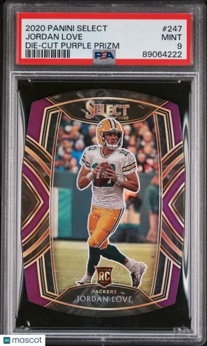 2020 Panini Select Jordan Love #247 Club Level Die-Cut Purple Prizm Rookie PSA 9 front