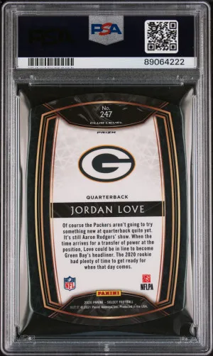 2020 Panini Select Jordan Love #247 Club Level Die-Cut Purple Prizm Rookie PSA 9 back