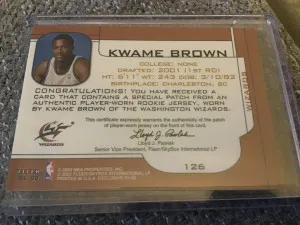2002 Fleer Kwame Brown 3 color patch Fleer exclusive back