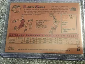 2008 Topps Lebron James back