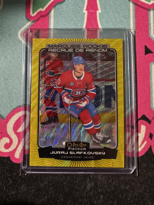 2022-23 O-Pee-Chee Platinum #299 Juraj Slafkovsky Yellow Surge Rookie SP RC front