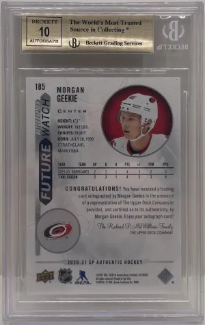 2020-21 SP Authentic Morgan Geekie 185 Future Watch Auto Inscribed FWA BGS 9.5 back