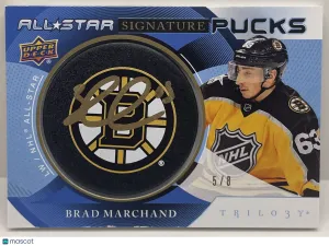 2019-20 Upper Deck Trilogy Brad Marchand #ASP-BM All-Star Signature Pucks /8 front