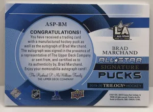 2019-20 Upper Deck Trilogy Brad Marchand #ASP-BM All-Star Signature Pucks /8 back