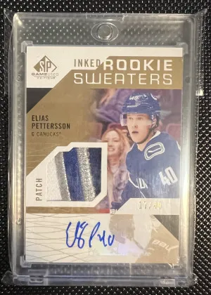 Elias Pettersson Inked Rookie Sweaters RPA /49 front