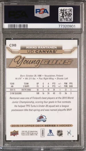 Mikko Rantanen Young Guns Canvas PSA 10 back