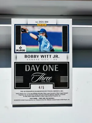 2022 Panini Three and Two Bobby Witt Jr. Day One Auto RC /5 back