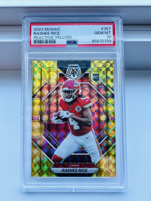 2023 Mosaic Rashee Rice Reactive Yellow Prizm Rookie RC front